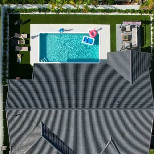 Aerial view of villa.