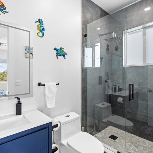 Take some time to relax under the relaxing walk-in shower.