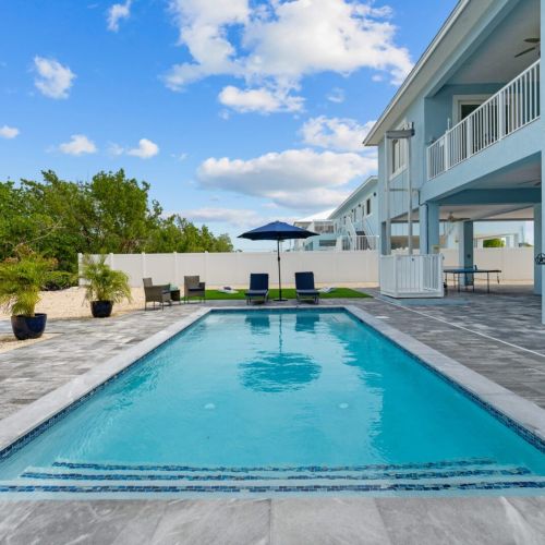 The backyard with the swimming pool is the perfect spot to relax and unwind after a day of adventure.