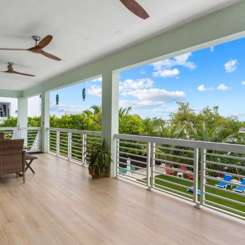 The deck is ideal for a morning cup of coffee.