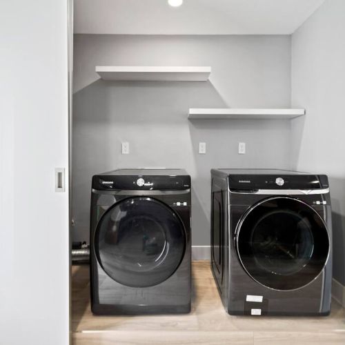 Take home a suitcase full of clean clothes. Top-of-the-line samsung smart washer and dryer available to you.