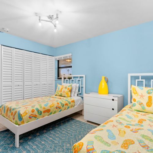 Fun and bright twin room with plenty of space for kids or friends to unwind.