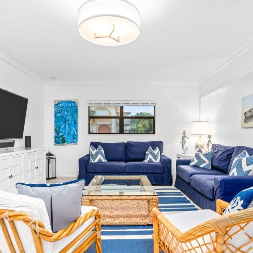 Cozy coastal hangout. Settle in on the couches and catch a game or movie after a day on the water.