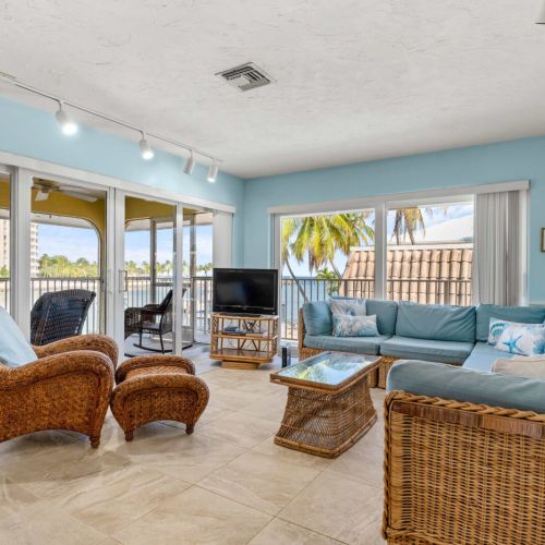 Gather, laugh, and watch the water roll by from your living room.