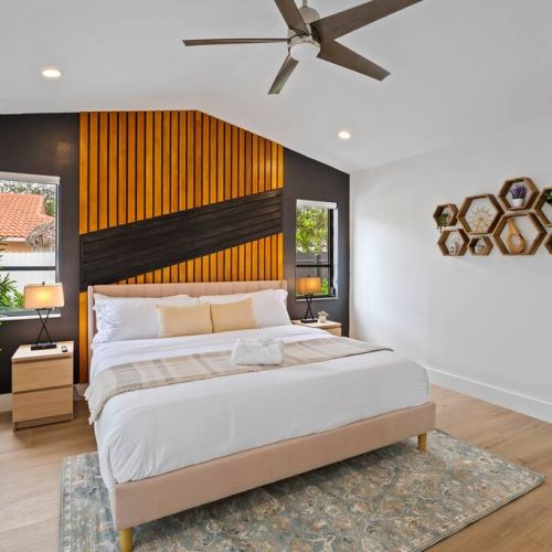 Sleep like a royal family member on the king-size bed in the master bedroom.