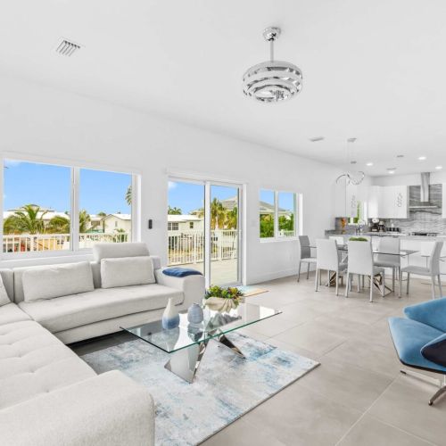 Bright open-concept living with panoramic water views and plenty of space to relax.